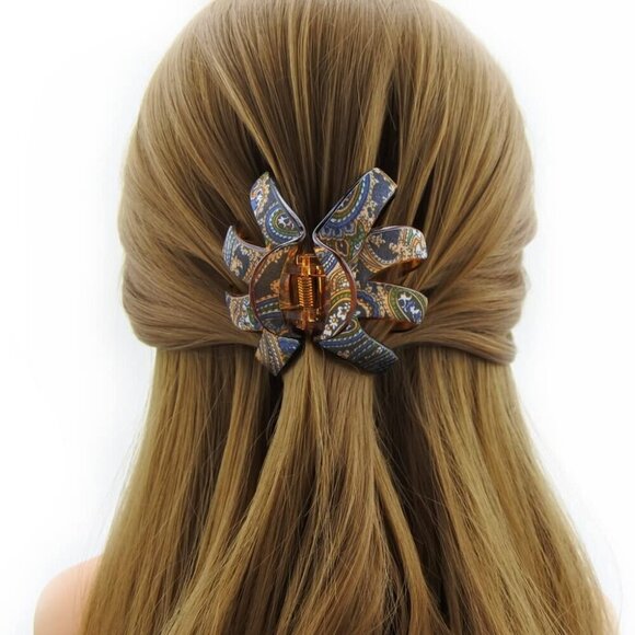 Hair Claw Clip Elegant Blue Bow Large Women Ponytail Holder Accessories